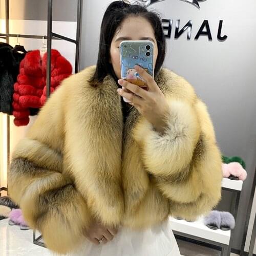 Janefur 2021 Real Fur Coat Women Natural 100% Fashion Luxury Silver Fox Fur Jacket Cropped Furry Womens Winter Coats