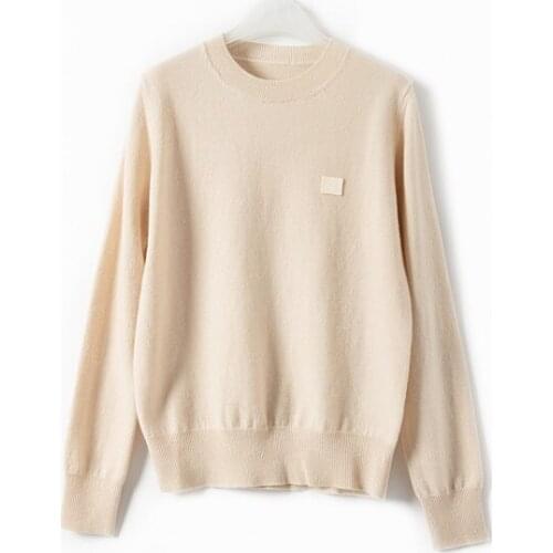 2021 Autumn Women Fashion Knitwear Square Smiley Printed O-Neck Long Sleeve Casual Sweater Lady Loose Pullover Tops