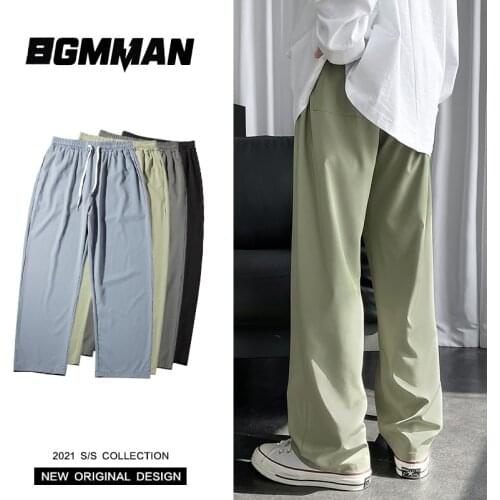 Boys summer thin ice silk straight nine point pants Korean fashion popular logo trousers loose pure casual pants
