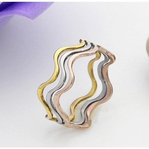 Popular wavy fine version tricyclic tri-color rings stainless steel joint