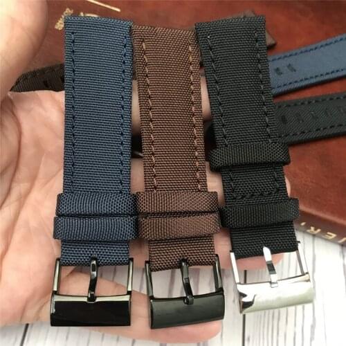 Top Quality 22mm Black Blue Green Brown Nylon Leather Watch band For Breitling strap NAVITIMER WORLD Avenger/navitimer bracelet