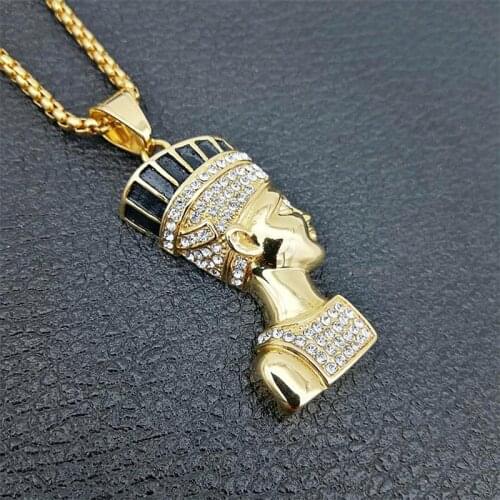 WEIYU Egyptian BIG Queen Nefertiti Pendant Necklace Portrait Jewelry Stainless Steel Gold Color Egypt Necklaces for African Gift