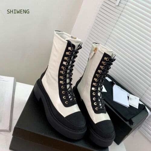 Women Mid-calf Thick Boots 2021 Autumn New Brand Women Martin Boots Platform Shoes Lady Fashion Motrecycle Boots Leisure