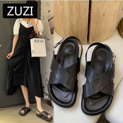 ZUZI 2021 Womens Sandals Wild Thick Bottom Slippers Cross Sandals Casual Wild College Wind Non-slip Beach Sandals Women Summer