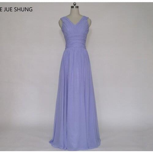 E JUE SHUNG Lavender Chiffon Cheap Evening Dresses Long V-neck Simple Prom Dresses Formal Dresses abendkleider