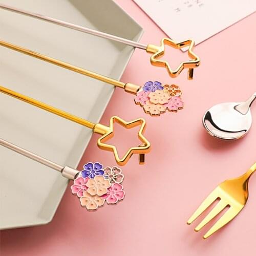 1Pc Japanese Chic Coffee Stirring Spoon Ice Cream Teaspoon Dessert Cake Honey Spoons Fruit Fork Cutlery Restaurant Tableware