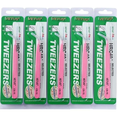 10pcs/Lot VETUS Pink Eyelash Extension Tweezers Stainless Steel 3D/6D Volume Eyelash CS Series