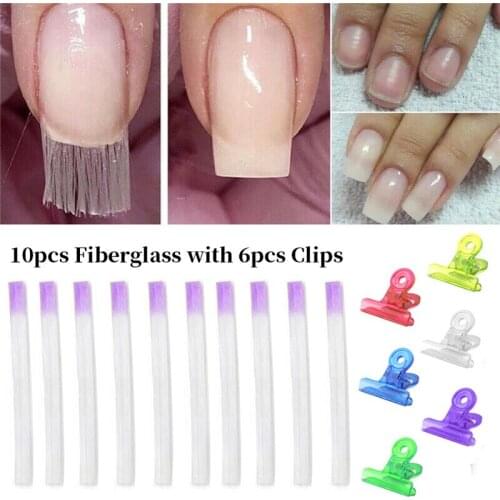 10 Pcs/Set Professional Fiberglass Nail Extension Nail Silk Wraps Extension Acrylic Nail Form Fibernails With Curvature Clips