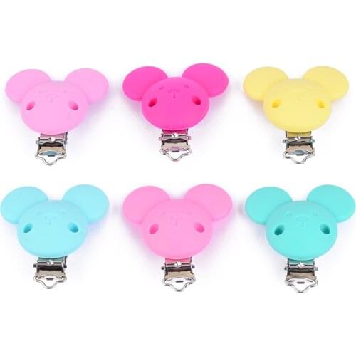 2Pcs/Lot DIY Baby Cat Mouse Animal Pacifier Dummy Soother Nursing Jewelry Toy Accessories Silicone Teether Clips Wholesale