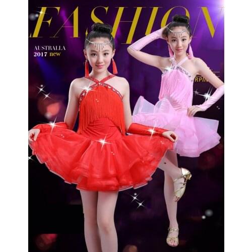 2017 New style woman Latin dance costume spandex tassel stones latin dance dress for children latin dance competition dresses