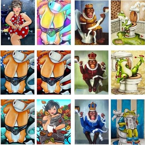 5D DIY Diamond Painting Toilet monkey Fat lady picture Diamond mosaic Full square/round Diamond Rhinestone Embroidery Woman