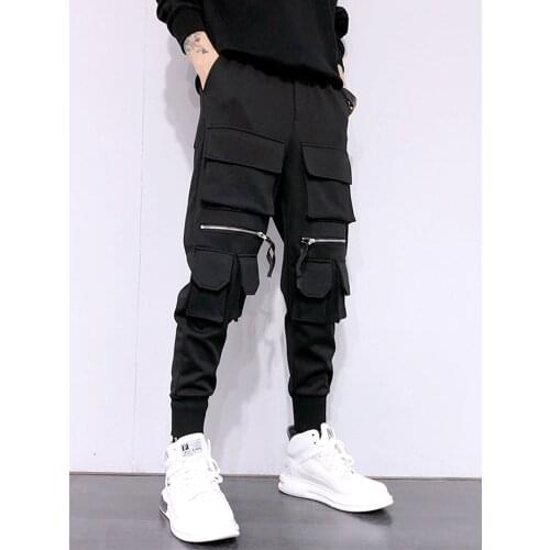 Free Shipping New 2021 Mens Trendy Multi-pocket Hip-hop Function Tie Feet Casual Harem Pants Korean Style Personality All-match