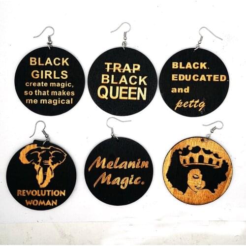Free shipping!!mixed designs engraved african Black wooden earrings