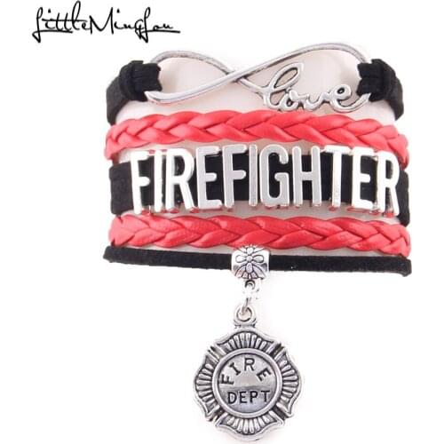 Little Minglou Infinity love firefighter,fire dept,fire wife mom daughter bracelet men bracelets & bangles for women jewelry