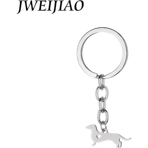 JWEIJIAO Animal charms Dachshunds keychain stainless steel dog pendant key chain Pet Lover Keychain Keyring Family Jewelry SKU21