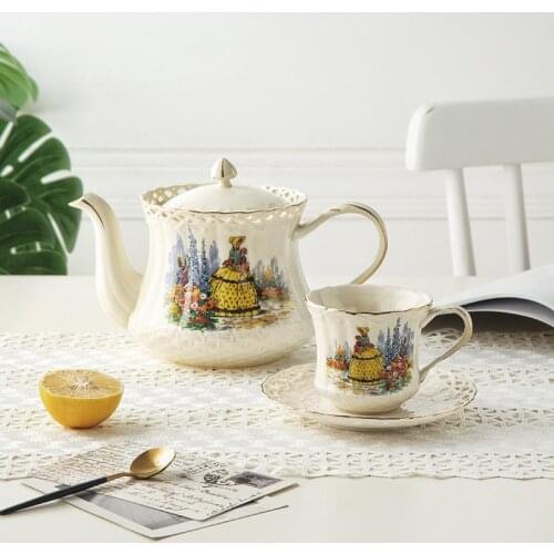British Embossed Ceramic Coffee Cup Hollow Small Fresh Series Hand Painted Phnom Penh Afternoon Teapot Mugs Binaural Tray 2021
