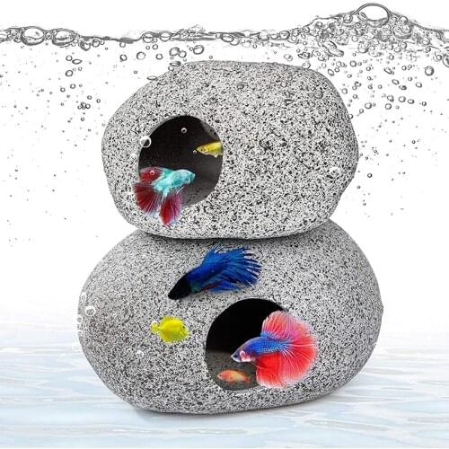 Aquarium Cave Decorations, Betta Hideout Fish Tank Accessories, Shrimp Cichlid Natural Breeding Hiding Cave Stones, Fish