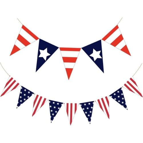 Memorial Day & 4th of July Patriotic Party Banner Decorations Linen Hanging Triangular Burlap USA Independence Day Party Decor