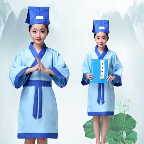 Child Ancient Student Clothes for Boy Tang Dynasty Traditional Costume Kids Hanfu Costume Chinese Scholar Folk Suit Robe+Hat