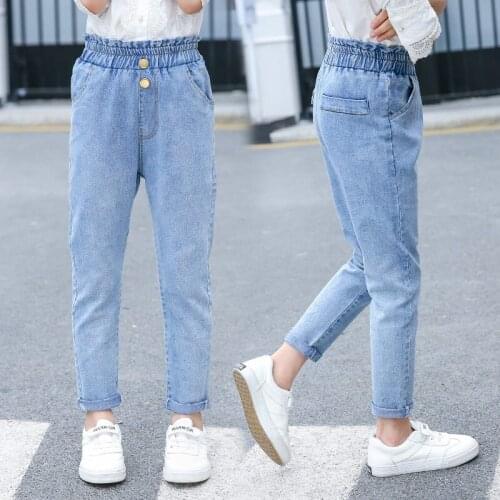 High Quality 2020 High Waist Jeans For Girls Kids Metal Buttons Jeans Retro Denim Pants For Teenagers Girl Denim Trousers 4-13T