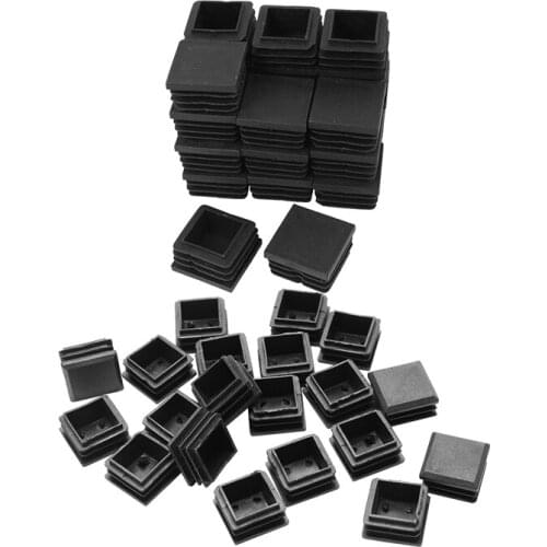 FGGS-24 Pcs 30mm x 30mm Plastic Ribbed Square End Caps Tube Insert Black & 20 Pcs Plastic Office Chair Table Leg Glide Cap Tubin
