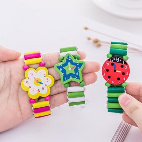 Colorful Heart Star Flower Cute Kids Wooden Flexible Bracelet Watch Elastic Wristband Decoration Toy