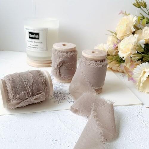 3rolls/set 35mmX5m/roll ins style Soft Chiffon Frayed Edged ribbon wedding bouquet streamers photography styling, gift wrapping