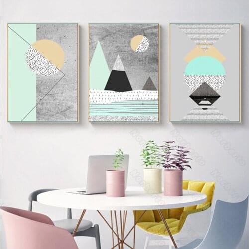 Nordic Style Canvas Painting Poster Light Colors Gray Green Yellow Black Pigment Geometric Patterns for Home Rooms Wall Decorati
