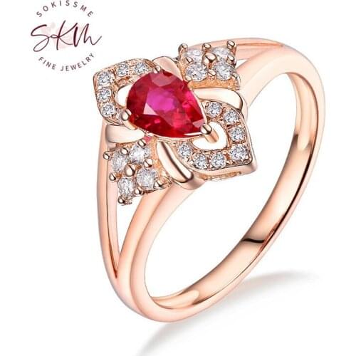 SKM Rings For Women Pretty Ruby Ring 14K Rose Gold Shinning Diamond designer Anniversary Luxury Fine Jewelry