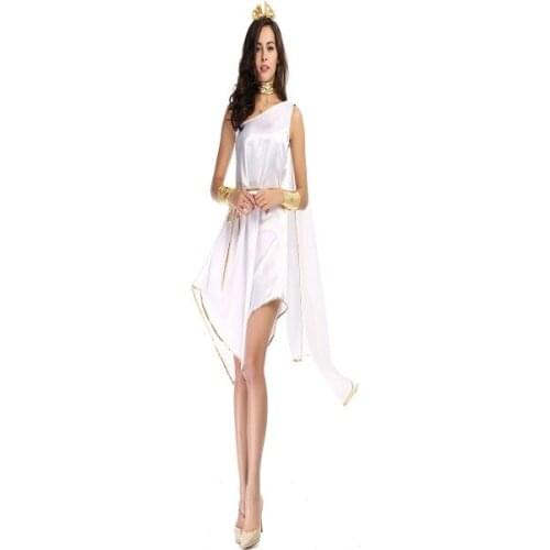 Greek goddess costume women Halloween cosplay costume white goddess flowing irregular skirt white Greek princess dress
