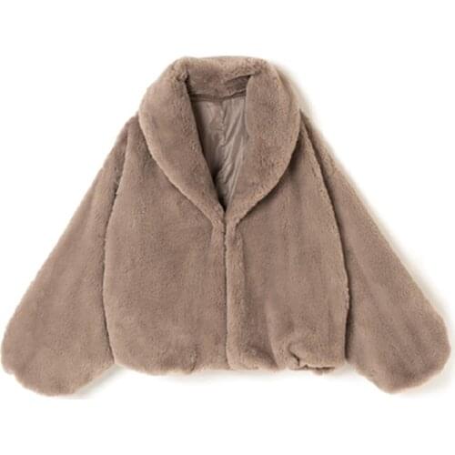Lautaro Winter Clothes Women 2021 Korean Style Fashion with Shawl Collar Short Fluffy Warm Oversized Soft Faux Fur Jacket 2021