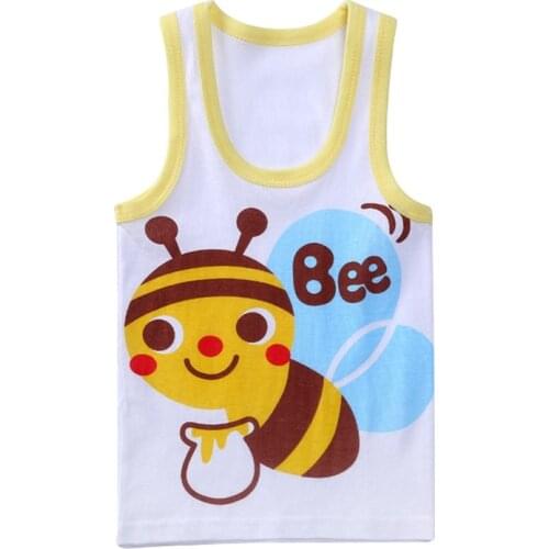 Summer Kids 100%Cotton T Shirts Boys Girls Baby Cartoon Printed Sleeveless Vests Clothes For 2-7 Years Children Clothing Gift CN