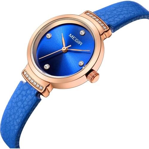 Fashion Megir Top Brand Women Watch Elegant Blue Quartz Watches Lady Leather Small Dress Ladies Watches Female Clock Reloj Mujer