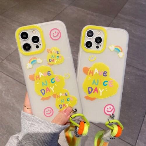 Cartoon Rainow Duck Hand Strap Case for iPhone 12 Pro Max Back Phone Cover for 12 11 Pro Max X XS XR 8 7 Plus SE 2020