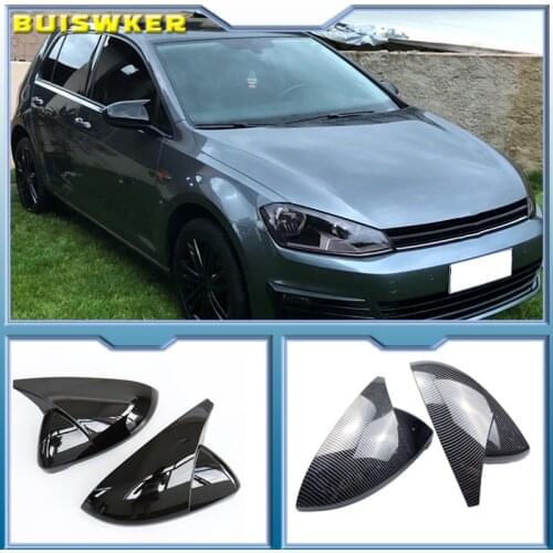 2 pieces For VW Golf MK7 7.5 GTI 7 7R Mirror Covers Caps RearView Mirror Case Cover Carbon Look Bright Black Matte Chrome Cover