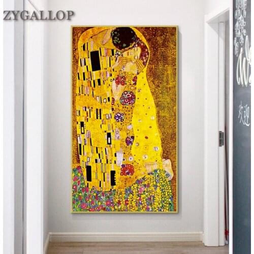 Gustav Klimt Kiss Abstract Art Painting Famous Oil Paintings Print Canvas Wall Art Pictures Posters and Prints Living Room Decor