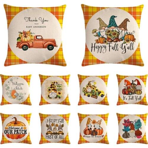 Home Decor Fall Pumpkin Thanksgiving Buffalo Check Pillowcase Decorative Throw Pillowcase Decoration cushion cover J925