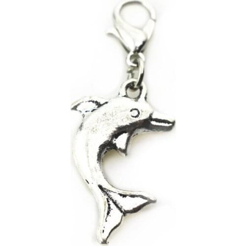 New Arrival 20pcs/lot Silver Dolphin Dangle Charms Hanging Charm Lobster Clasp DIY Bangles&Bracelets Necklace Pendant Jewelery