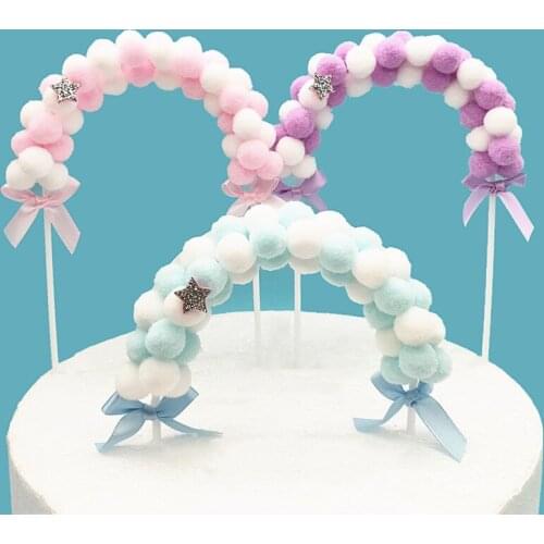 New Pink Blue Soft Pompom Cloud Cake Topper Baby Shower Birthday DIY Cake Top Flags Decoration Festival Party Supplies