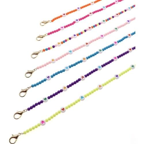 Colorful Heart Beaded Chain Face Mask Holder Necklace Eyeglass Lanyard Ear Saver Y1AC
