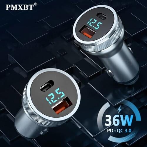 PMXBT Mini Car Charger 36w Quick Charge PD 4.0 Type C Fast Charger Charging For iPhone Huawei Xiaomi Mi10 USB-C Mobile Phone Car