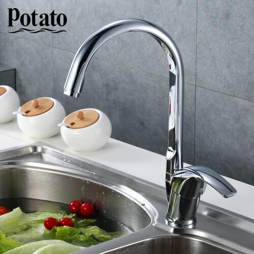 Potato Kitchen Faucet Polished Single Handle Single Hole High Arc Streamlined Sink Tap Hot And Cold Mixer For Kitchen p5107