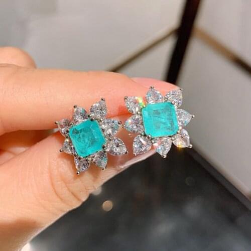 Trendy 100% 925 Sterling Silver Earring 7MM Paraiba Tourmaline Gemstone Stud Earrings Vintage Party Fine Jewelry Drop Shipping