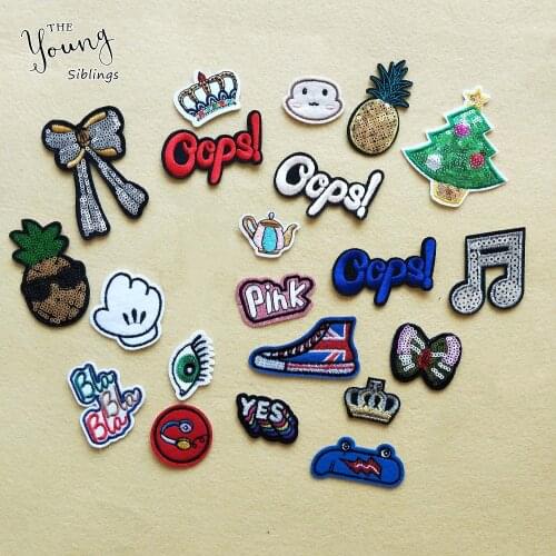Cute Stickershot letter bowknot crown melt adhesive patches iron for clothes Mixture embroidery badge DIY Apparel accessory
