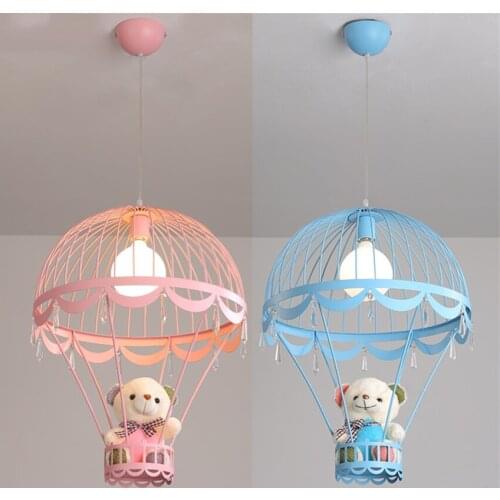 Nordic Pink Parachute Iron Pendant Lights Childrens Room Bear Deco Pendant Lamps Bedroom Cartoon Modern Hanging Lights Lighting