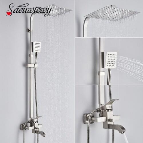 Brushed Nickel Shower Faucet Stainless Steel Bath Shower Mixers Bathroom Rainfall Shower Head Wall Mounted Shower System Kit