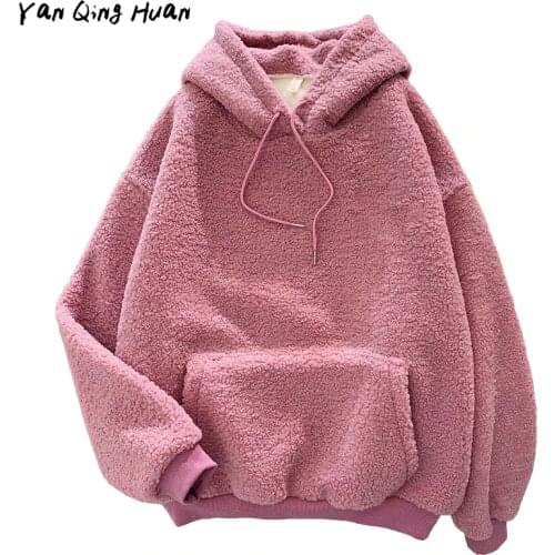 Winter Warm And Thick Fashion Letter Embroidery Harajuku Womens Hoodie High Quality Flannel Loose Pocket Top Pullover Hoodies