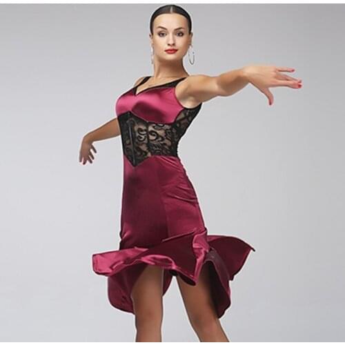 Wine Lace sexy latin dance dress to dance costumes salsa dress for latina dancing clothes women latin dress fringe rumba samba