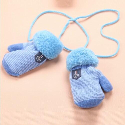 Cute Cartoon Baby Gloves Winter Warm Stripe Gloves For Boys And Girls Gloves Infant Mittens Child Lanyard Mittens