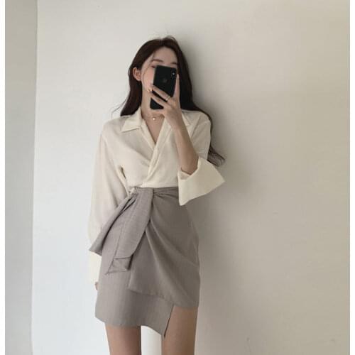 2021 Spring and Summer New Korean Style Womens Shirt + High Waist A- Line Skirt Summer Temperament Twinset